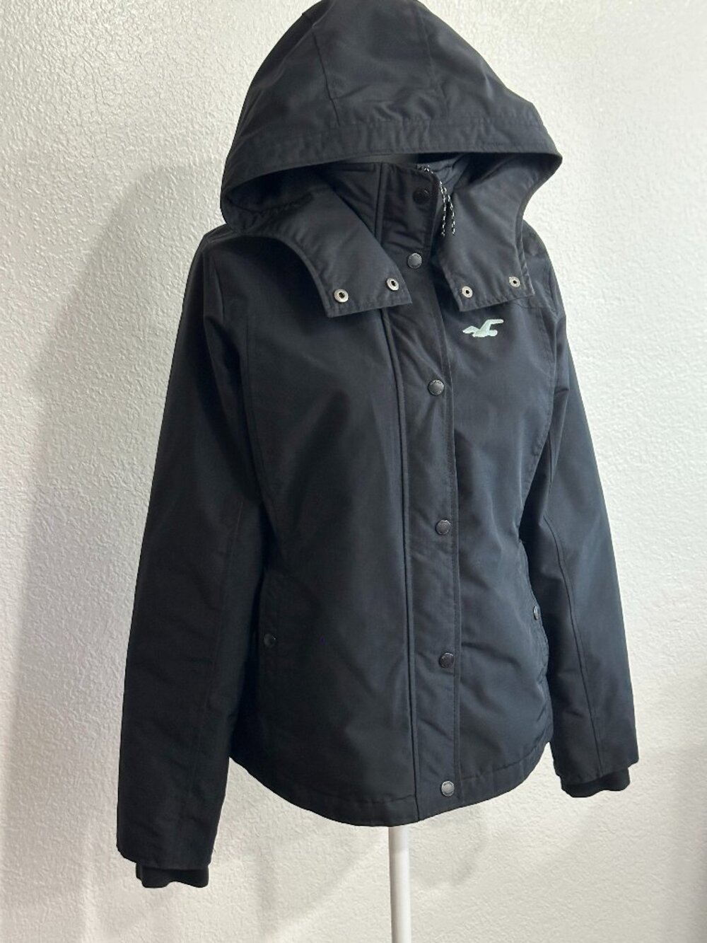 Hollister All Weather Jacket Women’s Large Black Hooded Coat Fleece Lined Warm W